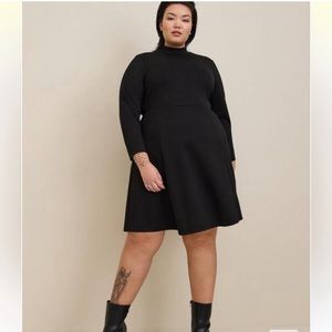 Torrid Mini Studio Cupro Mock Neck Dress Black Long Sleeve Plus Sz 1/1X 14-16